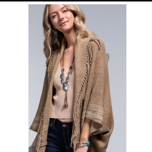 Ruggine Vertical Stripe Open Poncho - Picture 7 of 9